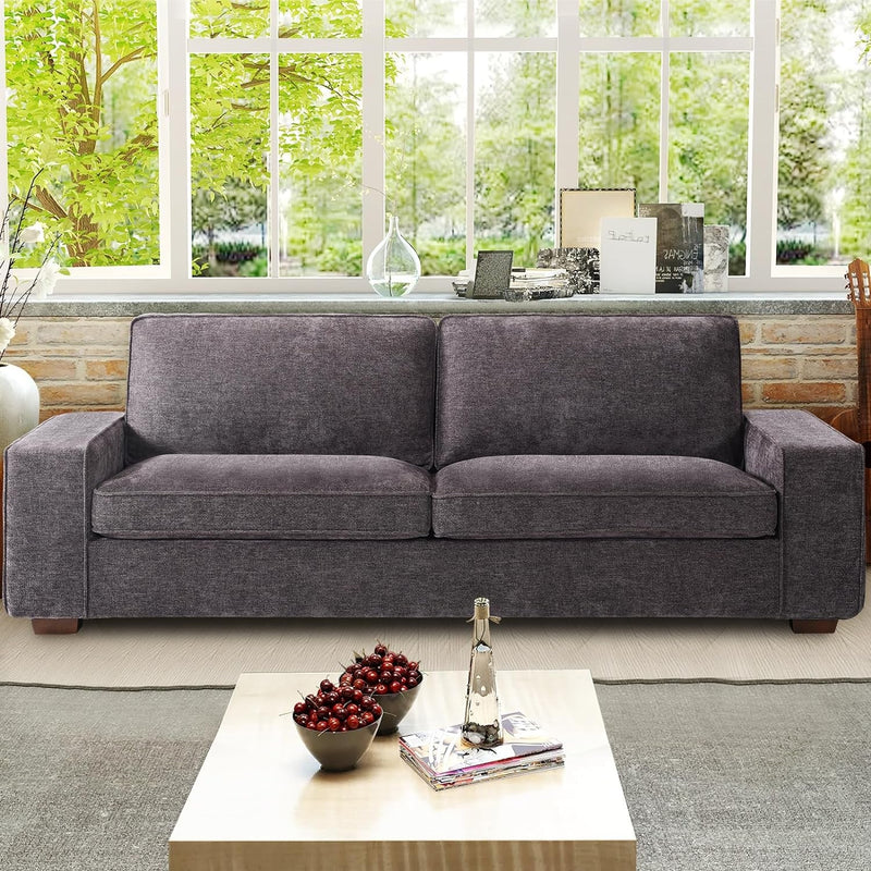 EASELAND 71.25" Loveseat Sofa Couch for Living Room, Chenille Modern Sofa Couch, Deep-Seated Sofa with Solid Wood, Metal and Removable Cover Easy to Install (2 Seats, Dark Grey)