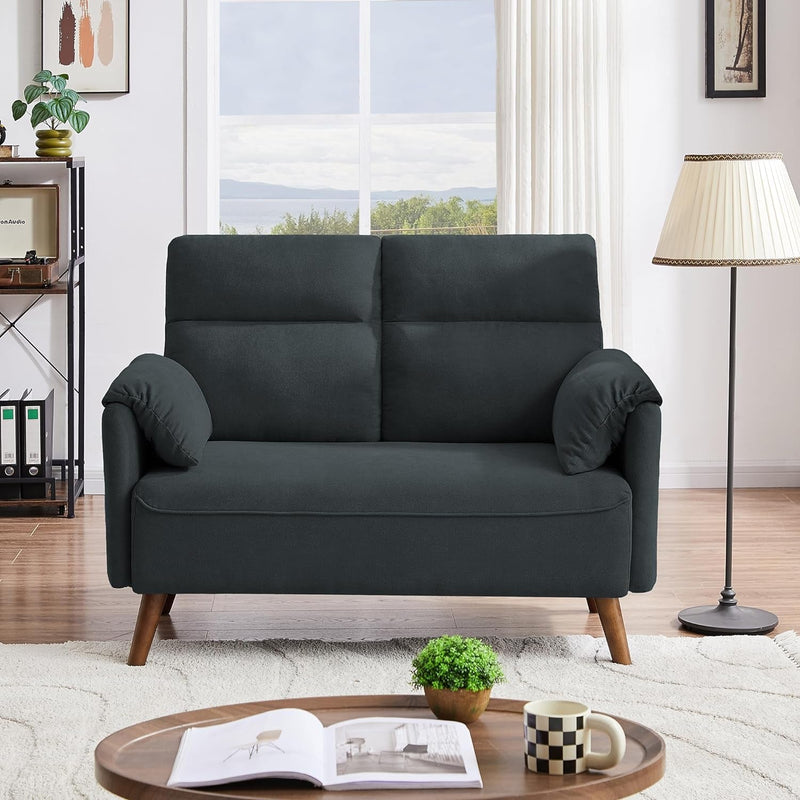 50" Small Loveseat Sofa, Mid Century Modern Love Seat Couch with Back Cushions and Wood Legs, 2 Seater Small Couches for Living Room, Bedroom, Small Spaces