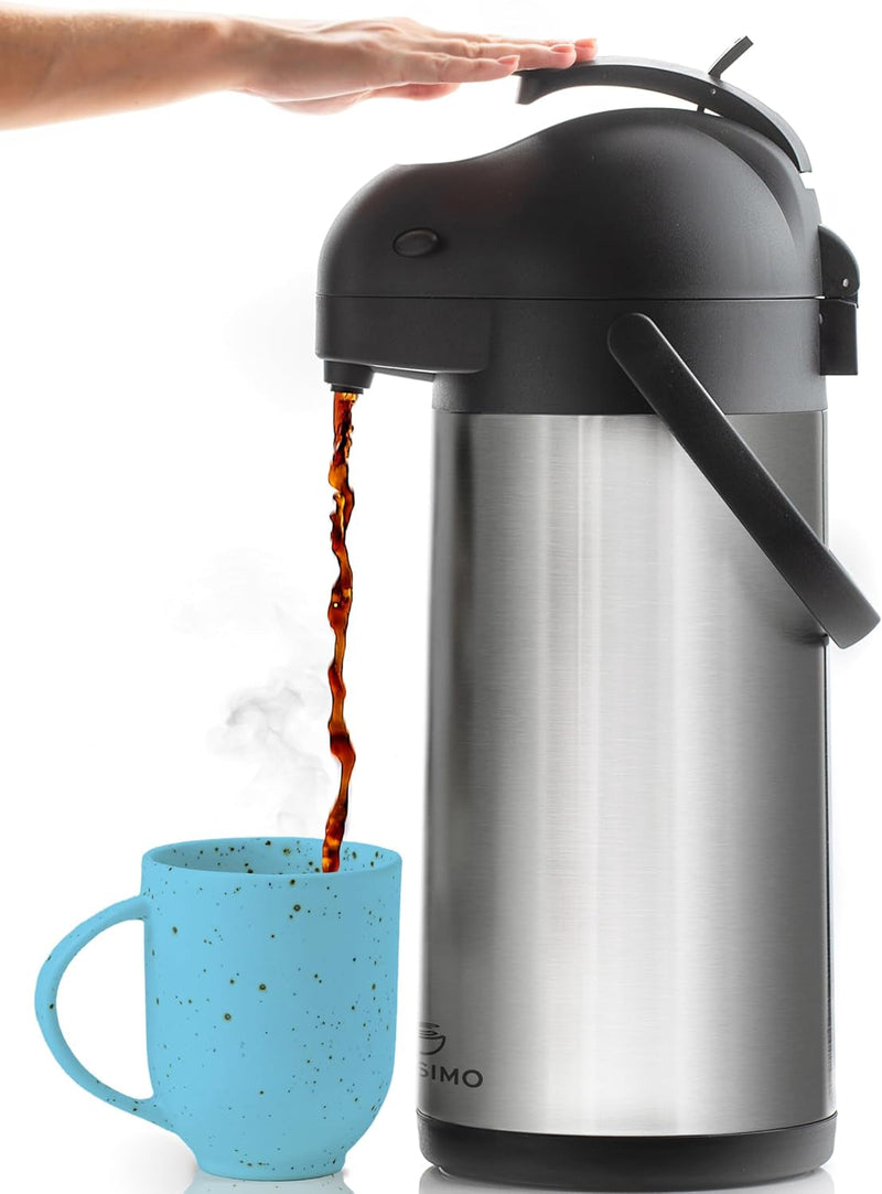 Coffee Carafe with Pump - 102Oz / 3L Airpot 12 Hours Large Carafe Hot Cocoa Dispenser for Parties-Hot Water Dispenser, Tea Flask-Insulated Stainless Steel Hot Beverage Dispenser-Thermal Carafe Air Pot