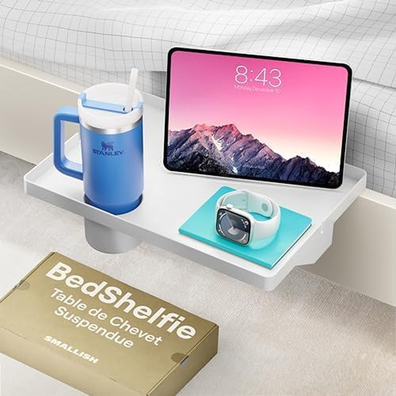Bedshelfie Bedside Shelf for Bunk Bed & Top Bunk, College Dorm Room Essentials, Clip on Nightstand, Bed Side Table Tray Organizer - Cable Catch, Black