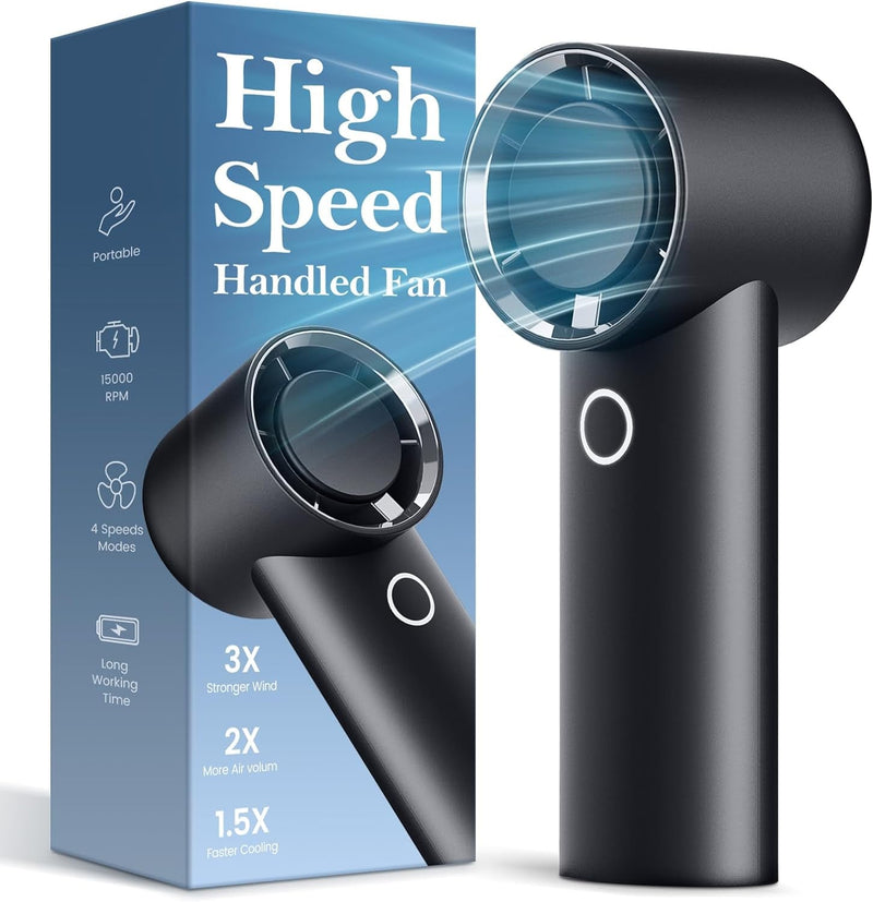 2024 Upgrade High-Speed（15,000 RPM） Portable Handheld Turbo Fan 6000Mah Personal Mini Fan, 4 Speeds USB Rechargeable Powerful Desk Fan for Men Women Kids Gifts, Travel Outdoor Home Essential