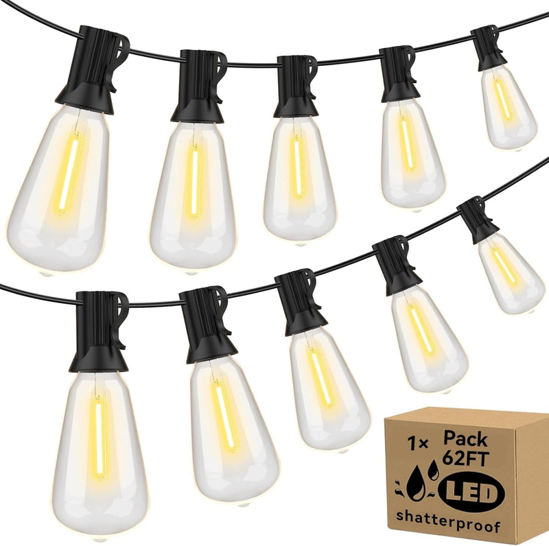 100Ft 2-Pack Outdoor String Lights Waterproof/Connectable/Dimmable with 52 LED Shatterproof Bulbs, UL Listed Globe G40 String Lights 2700K Outdoor Lighting for Patio Backyard Cafe Party Wedding Garden