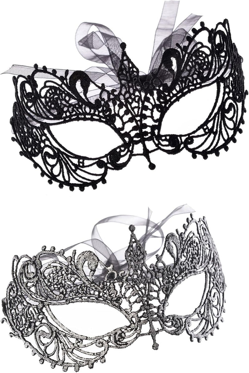 2 Pieces Women'S Masquerade Mask Lace Eye Mask for Ball Proms,Halloween Carnival and Venetian Masquerade Party