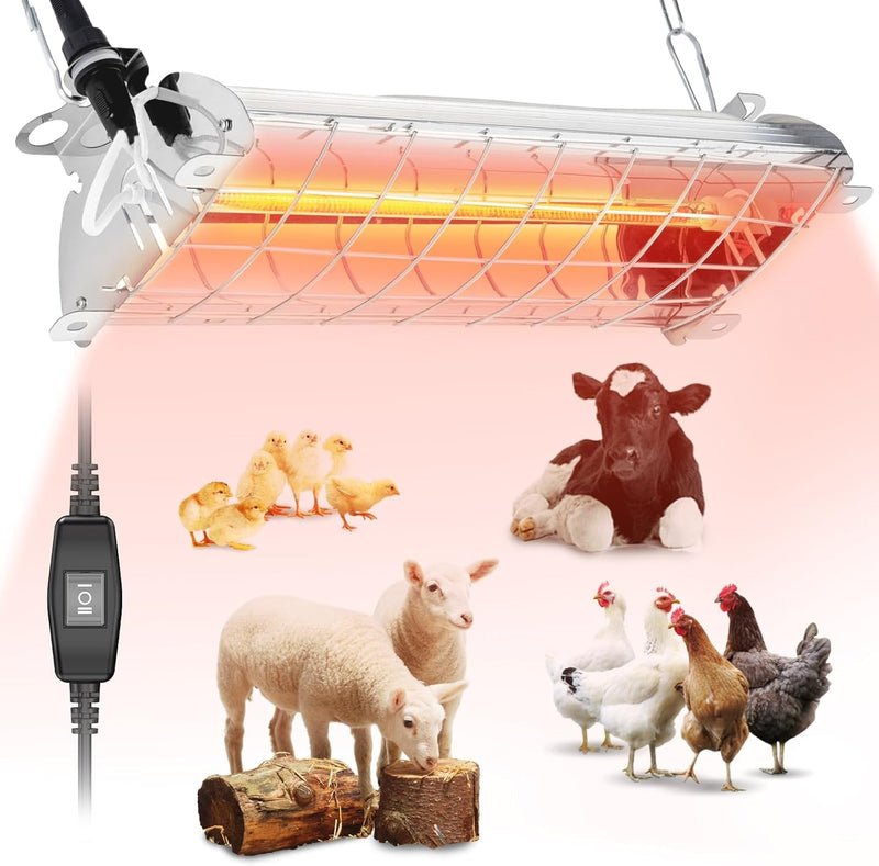 300W Large Chicken Coop Heater, Carbon Fiber Heating Lamp Outdoor Winter, Protable 2 Mode Temp & Hanging Height for Coop Rabbits Livestock Heating Plate Chicks Poultry House- Size:14X5.5In