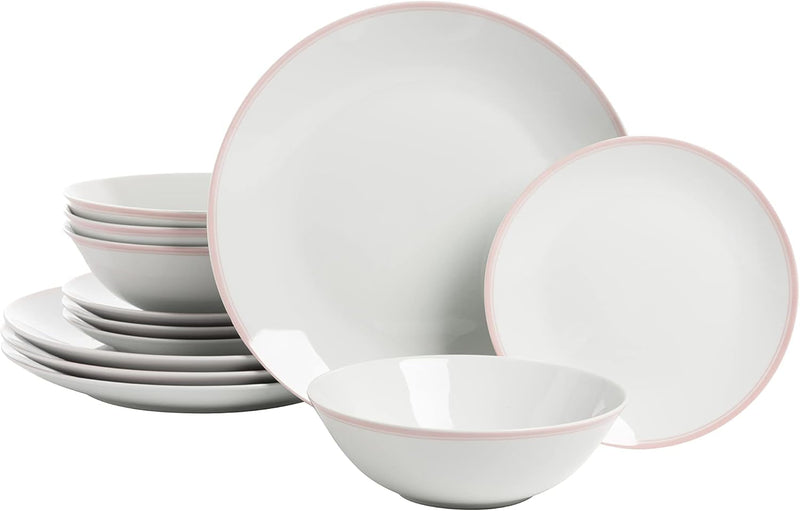 10 Strawberry Street Café Stripe Coupe Dinnerware Set, 12 Piece, Black