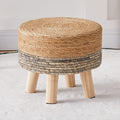 Cpintltr Foot Stool Natural Seagrass Hand Weave Poufs round Ottoman for Couch Desk Soft Step Stool Padded Foot Rest with Non-Skid Pine Legs for Hallway Office Lounge Natural