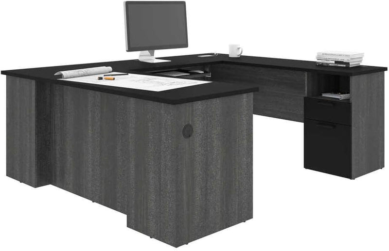 Bestar Norma U or L-Shaped Desk, 71W, Black & Bark Gray