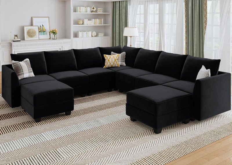 HONBAY Middle Module for Modular Sectional Sofa Couch, Accent Armless Chair with Storage Seat, Velvet Black