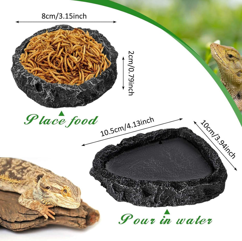 4 Pcs Bearded Dragon Food Bowl Set Reptile Snake Feeding Accessories Stainless Steel Reptile Feeding Tongs with Rubber Reptile Feeding Clamp for Bearded Dragon Lizard