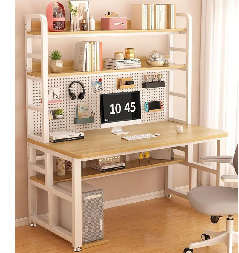 Home Office Desk Industrial Computer Desk with Storage Shelves & Pegboard, Modern Student Writing Desk Study Writing Workstation Table(47Inch, Black)