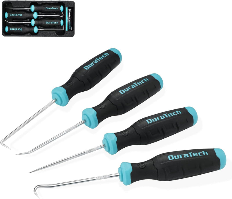 DURATECH 4 Piece Hook and Pick Set, Offset, Straight, 90°Pick and Hook, Used for Auto and Electronics Maintenance Tools, with Storage Tray