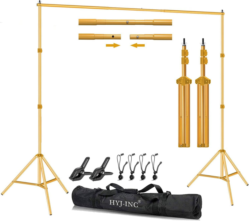 10Ft X 7Ft - Gold Adjustable Photography Backdrop Support System Photo Video Studio Background Stand Kit with Carry Bag for Portrait & Studio Photography