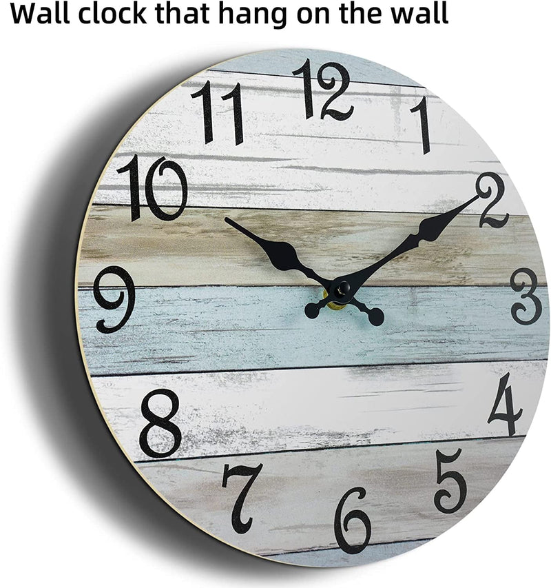 CHYLIN Wall Clock Silent Non Ticking Wall Clocks Battery Operated, Rustic Coastal Country Clock Decorative for Bathroom Kitchen(10 Inch)