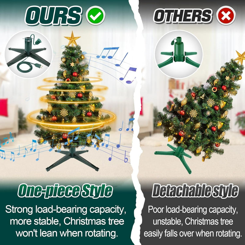 360° Rotating Christmas Tree Stand - Christmas Tree Spinner with Music, Stable Artificial Tree Stands Base Holder for up to 8Ft 100Lb Xmas Trees