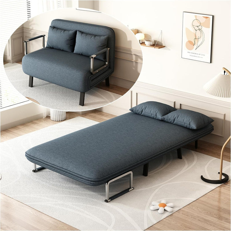 Umwandelbares Schlafsofa, 55″ dreifach klappbares Queensize-Schlafsofa mit verstellbarer Rückenlehne, bequemes Schlafsofa mit zwei Sitzen aus Samt, Schlafsofa für Erwachsene, modernes Futon-Schlafsofa für Schlafzimmer und Wohnzimmer (55 Zoll)