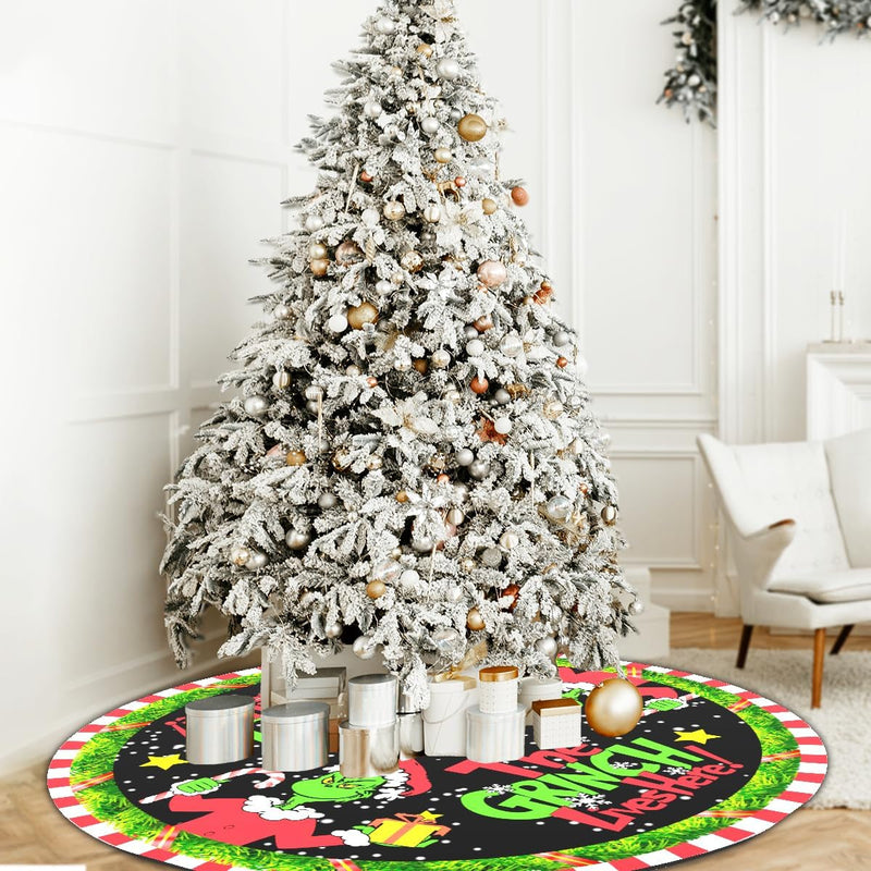 Christmas Tree Skirt 48 Inches Soft and Funny Farmhouse Holiday Decor Christmas Tree Skirt Collar Mat with Snowflakes for Merry Christmas Holiday Party Decorations