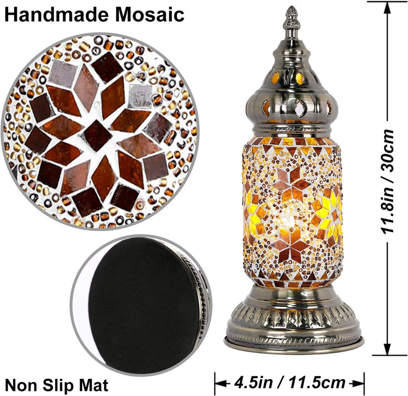 ANTON Turkish Table Lamp Mosaic Glass Decorative Room Desk Lamp Night Light with Bronze for Bedroom Living Room Moroccan Tiffany Style