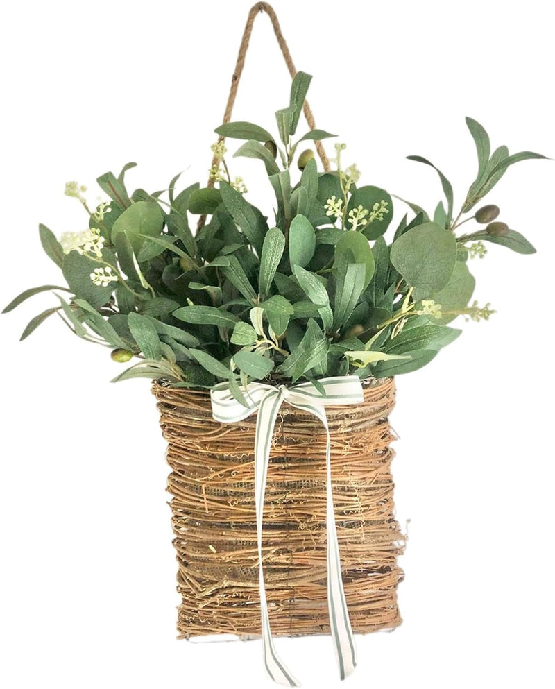 Front Door Hanging Basket Wreath Artificial Flowers Dining Room Spring Wreath Greenery Leaves for Festival Wedding Courtyard