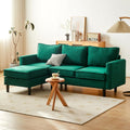 Cpintltr L Shaped Couch, 3 Seat Corduroy Futon Sofa Bed, Convertible Sleeper Sofa with Tapered Wood Legs, Mid Century Modern Couches for Bedroom Green