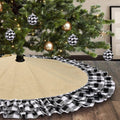 Burlap Halloween Tree Skirt, Buffalo Plaid Christmas Tree Skirt with Double-Deck Ruffle Border, 48'' Black and White Farmhouse Christmas Decoration for Rustic Fall Xmas Tree Ornaments