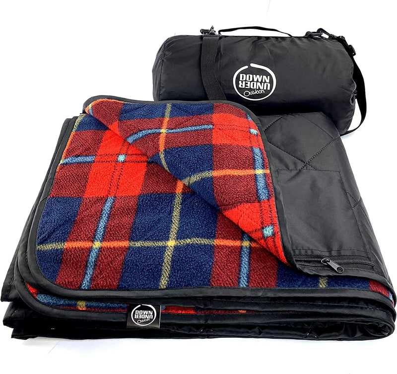 DOWN under OUTDOORS Large Waterproof Windproof Extra Thick 350 GSM Quilted Fleece Stadium Blanket, Camping Picnic Outdoor & Beach, Machine Washable 82 X 55