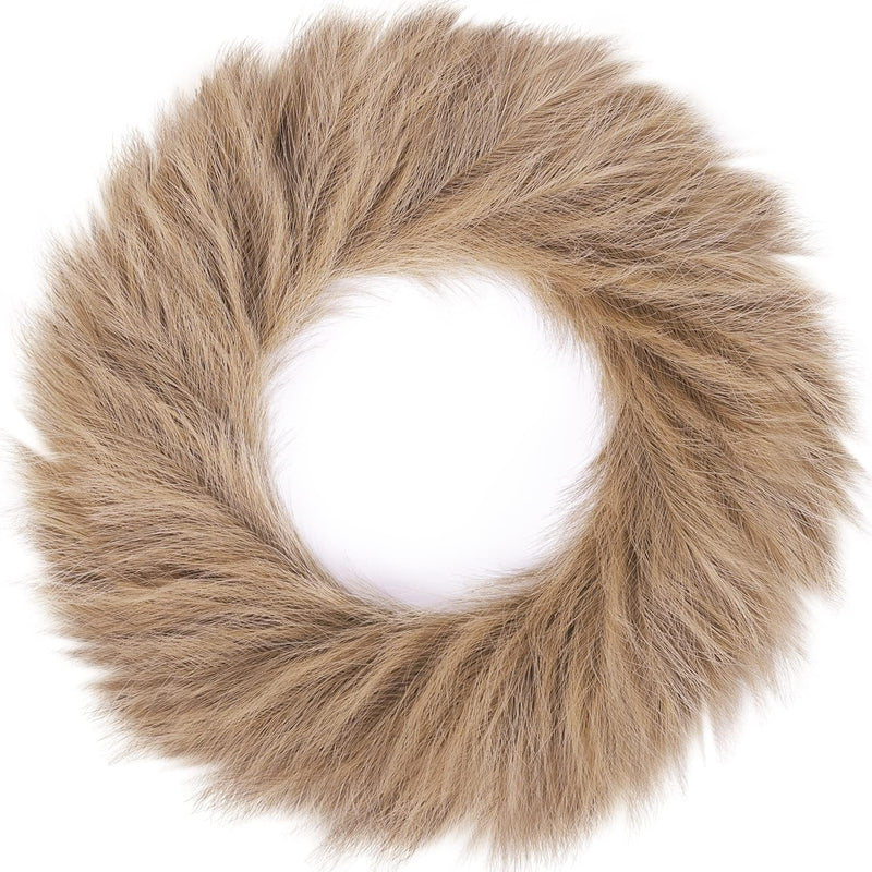 24'' Pampas Grass Wreath, Pampas Wreath, Boho Wreath, Artificial Pampas Wreath for All Seasons, Boho Wall Decor, Farmhouse Pampas Grass Garland (Light Brown, 1)