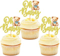 36 PCS Baby Shower Bear Cupcake Toppers Selection Baby Bear Theme Baby Shower Decorative Supplies Jungle Animal Theme Baby Shower Birthday Party Cake Decorative Supplies Blue