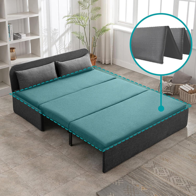 BALUS Convertible Pull Out Linen Sofa Bed, Modern Reversible Sleeper Couch for Living Room/Apartment/Loft,2 Pilliows &Matress (Dark Grey, Queen)