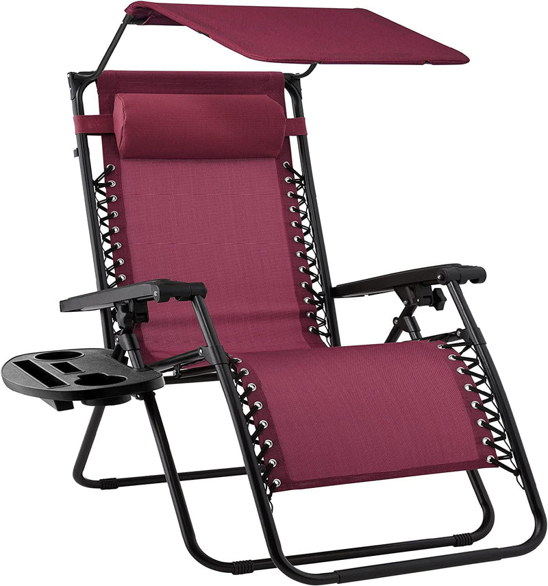Best Choice Products Folding Zero Gravity Outdoor Recliner Patio Lounge Chair W/Adjustable Canopy Shade, Headrest, Side Accessory Tray, Textilene Mesh - Amethyst Purple