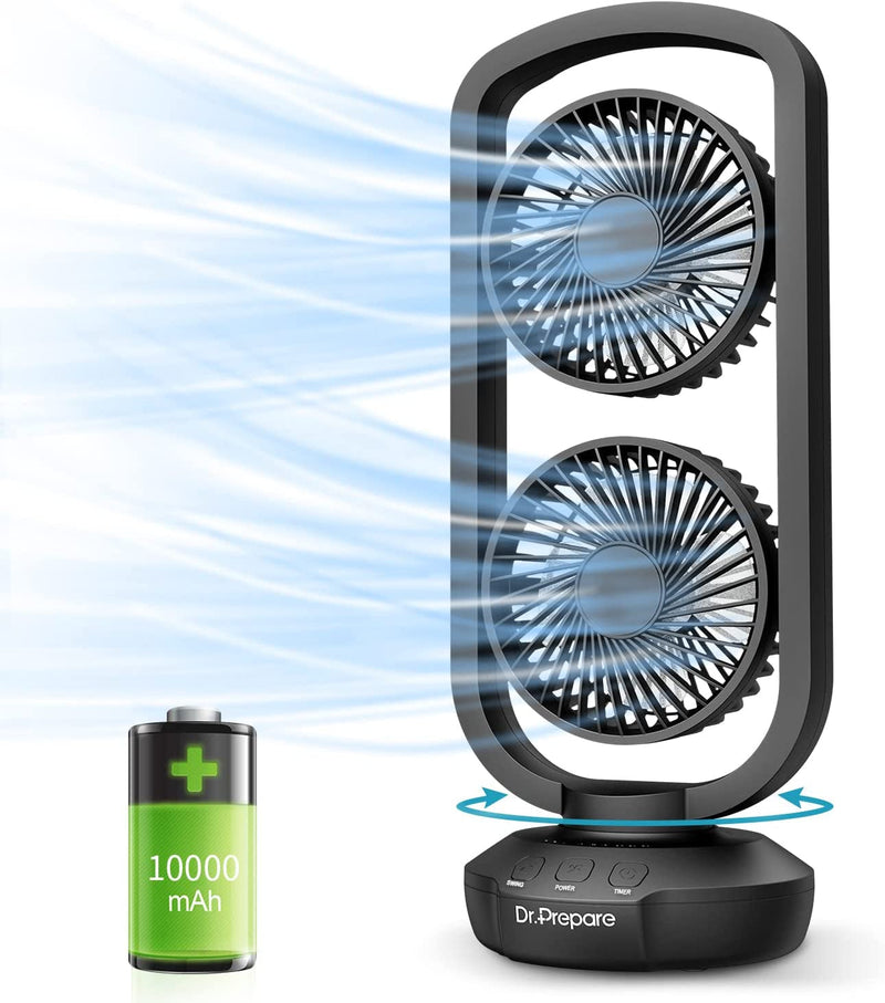 Dr. Prepare Small Tower Fan Oscillating Table Fans with 270° Tilt, 105° Oscillating, 3 Speeds and 3 Auto-Off Timer, Portable USB Desk Fan for Bedroom Office Home Desk, Powerful Airflow 15 Inch