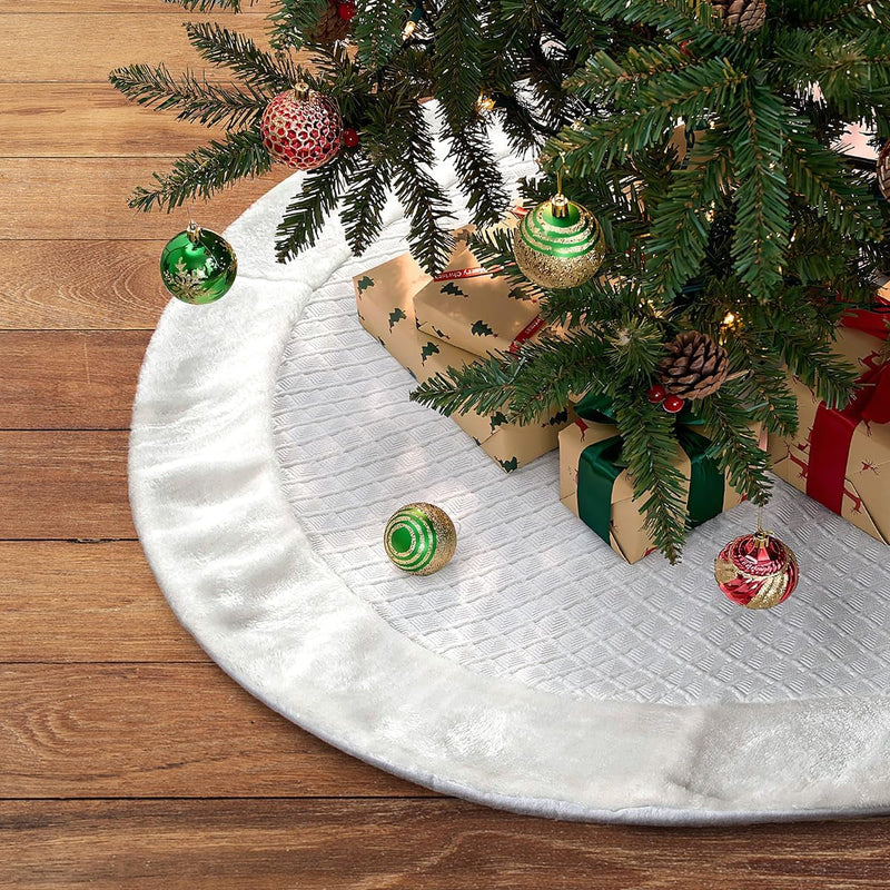 Christmas Tree Skirt, 48 Inches, Sparkling Red Sequin with White Faux Fur, for Xmas Holiday Home Decorations Christmas Decor (48 Inches)