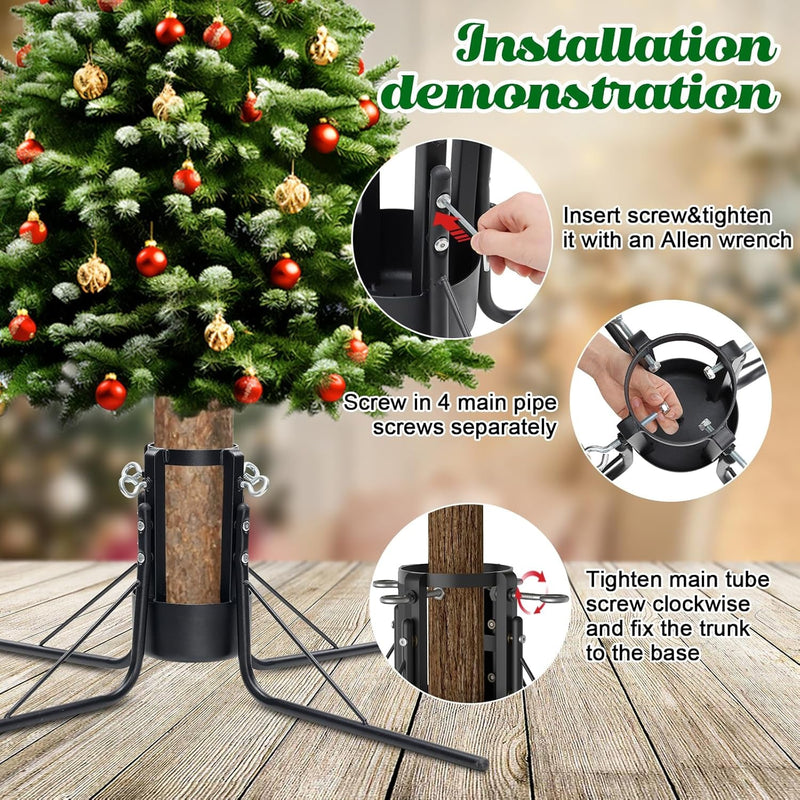 FLY HAWK Christmas Tree Stand, 4.3” Foldable Artificial Christmas Tree Metal Ornament Holder Universal Model Adjustable ，Umbrella Stand Artificial Christmas Real Tree for Pine Sprucepoplar (Black)