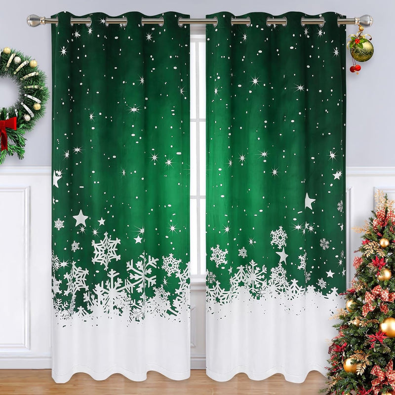 CAROMIO Christmas Curtains for Living Room 2 Panel Sets, Red Velvet Window Curtains 84 Inches Long, Floral Snowflake Decoration Curtains, Thermal Insulated Room Darkening Curtains, 52 X 84 Inches