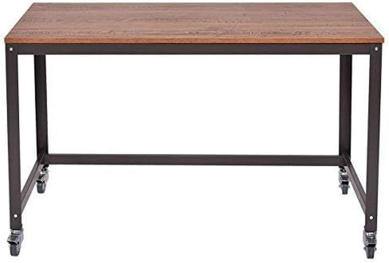 COSTWAY Computer, Wood Portable Compact Simple Style Study Writing Desk Workstation 4 Smooth Wheels, Home Office Collection Work Table, Brown