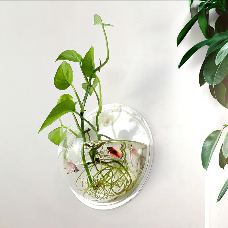 2PCS Wall Hanging Plant Terrarium, Wall Mounted Fish Bowl Tank Clear Flower Pot Aquarium, Acrylic Globe Flower Vase Planter, Wall Fish Bubble Tank for Succulent Plants, Hydroponic Air Plant