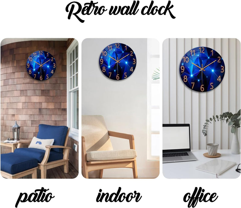 Blue Wall-Clocks for Living Room Decor - Kitchen Clocks Wall Battery Operated - 12 Inch round Glass Decorative Wall Clock Non Ticking