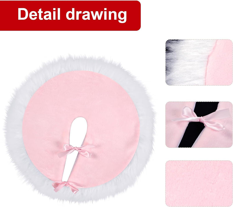 Faux Fur Christmas Tree Skirt Plush Xmas Tree Skirts for Christmas Holiday Decorations (Pink and White, 31.5 Inch)