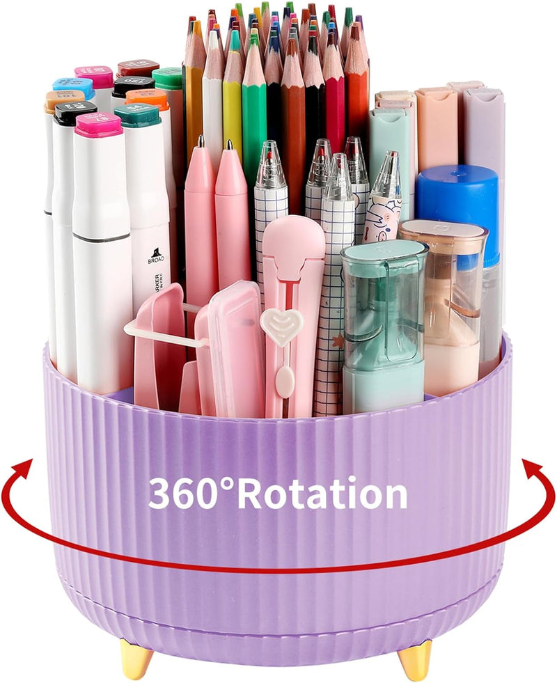 Desk Pencil Pen Holder, 5 Slots 360°Degree Rotating Pen Organizers for Desk, Desktop Storage Stationery Supplies Organizer, Cute Pencil Cup Pot for Office, School, Home, Art Supply, Dark Green