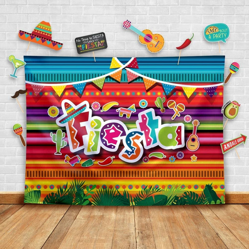 Fiesta Theme Photography Backdrop & Studio Props Kit, Cinco De Mayo Party Decorations, Mexican Photo Booth Background for Pictures, Summer Pool Mexicana Birthday Party Supplies