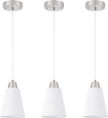 Brushed Nickel Pendant Light Set of 3,Silver Pendant Lights Kitchen Island, Dining Room Lamp Fixtures over Table with White Fabric Shade, Modern Mini Chandeliers,Adjustable Cord Hanging Lighting