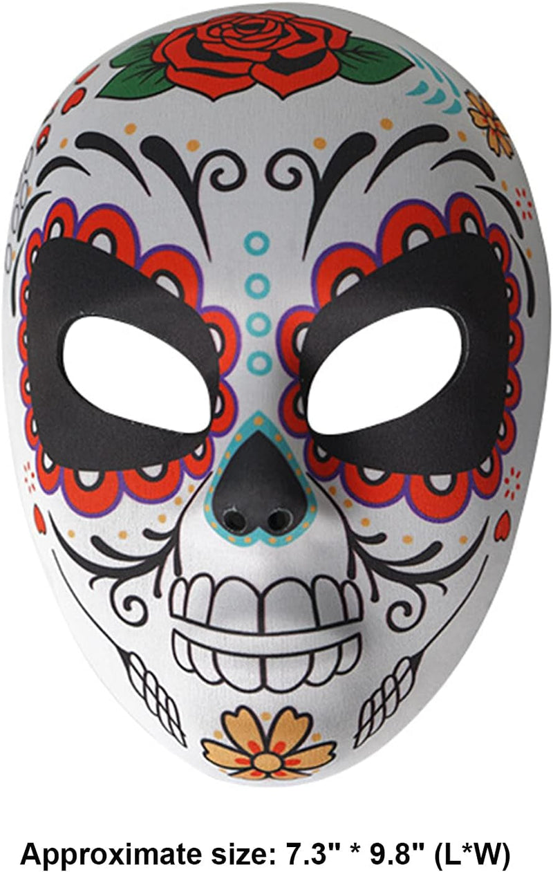 2 Pcs Day of the Dead Sugar Skull Mask Halloween Full Face Mask Women Zombie Skeleton Bone Flower Leaf Masquerade Party Mask for Birthday Festival Holiday Carnival Bar Cosplay Mexican Party Supplies