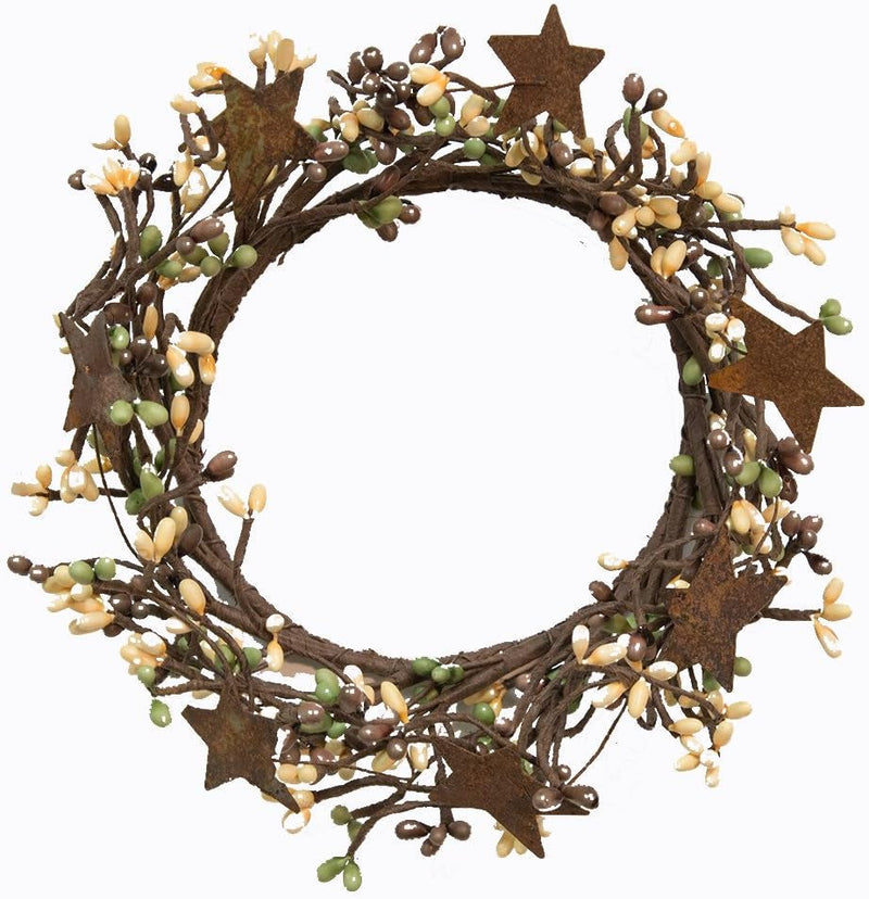 CWI Gifts Pip Twig Star Wreath Rings - Decorative Candle Rings - Candle Rings for Pillars - Farmhouse Candle Rings - Perfect Winter Wreaths for Candles - Tea Stain 4 X 8