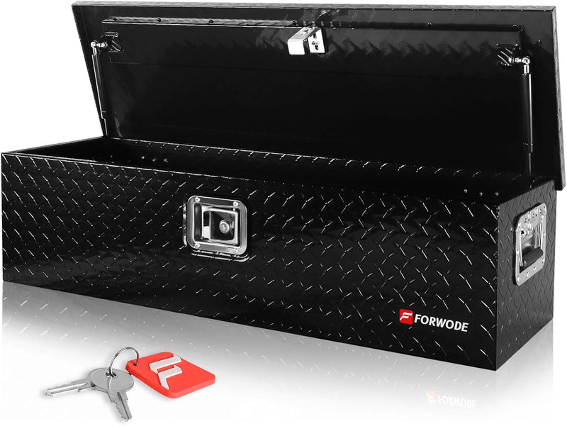 39 Inch Truck Bed Tool Box, Aluminum Heavy Duty Trailer Tool Box for Pickup Truck Bed RV, Toolbox Storage Box with Handle and Lock - Black