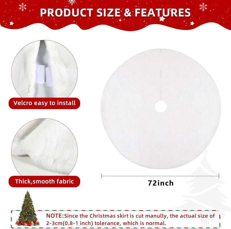 72 Inch Christmas Tree Skirt - Vonhen Extra Larger Thick Faux Fur Tree Skirt White Plush Skirt for Merry Chtistmas Party Christmas Tree Decoration