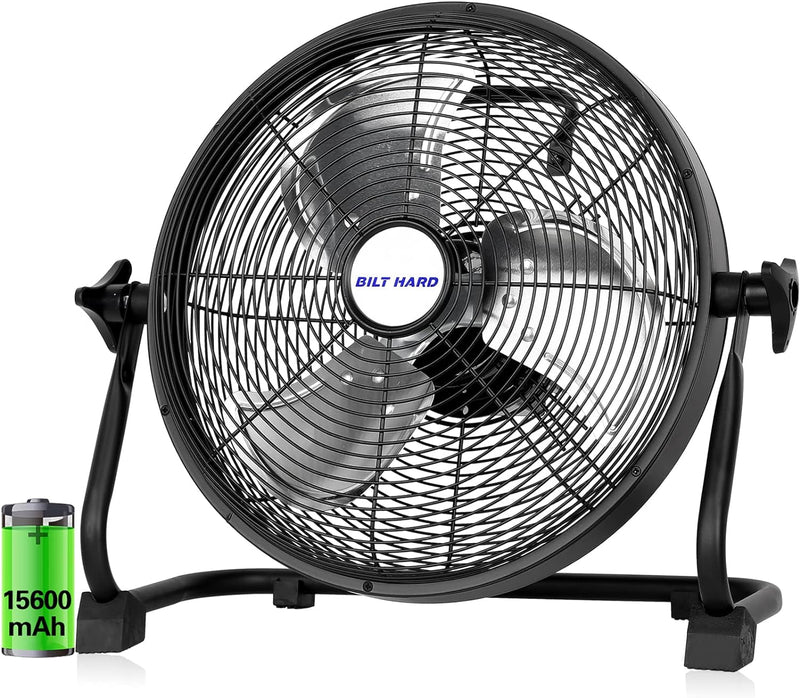 16 Inch Rechargeable Battery Operated Outdoor Floor Fan, 15600Mah Battery Powered High Velocity Portable Fan with Metal Blade, Run All Day, USB Output for Travel, Camping, Backyard