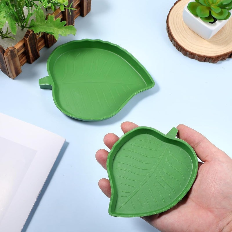 2PCS Tortoise Water Dish, Leaf Shape Reptile Water Dish Bowl, Turtle Feeder Plate, Pet Feeding Bowl for Tortoise Hermit Crab Snake Reptile Drinking and Eating(2 Sizes)