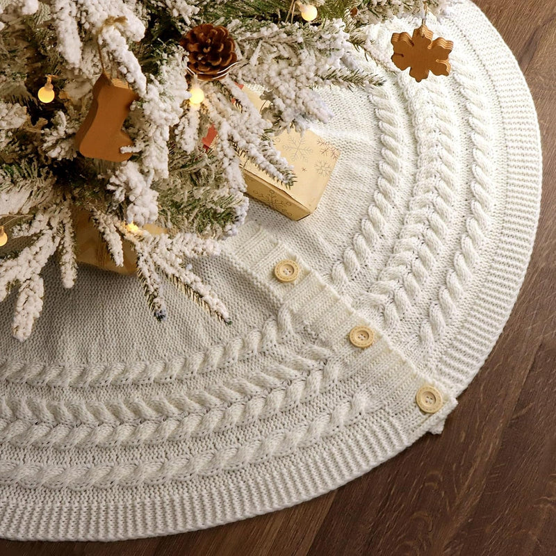 Christmas Tree Skirt 36 Inches: Braided Cable Knit round Cream White Tree Skirt, Thick Rustic Christmas Tree Decorations Neutral Christmas Decor Christmas Tree Skirts for Xmas Home Party Supplies