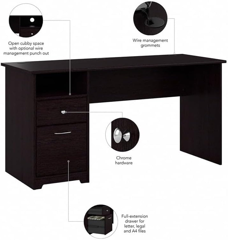 Atlin Designs 60" Contemporary Wood Computer Desk with Drawers in Espresso Oak