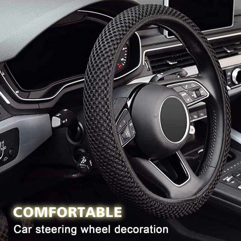 Elastic Stretch Car Steering Wheel Cover, Universal 15 Inch, Warm in Winter and Cool in Summer, Microfiber Breathable Ice Silk, Anti-Slip, Odorless, Black …