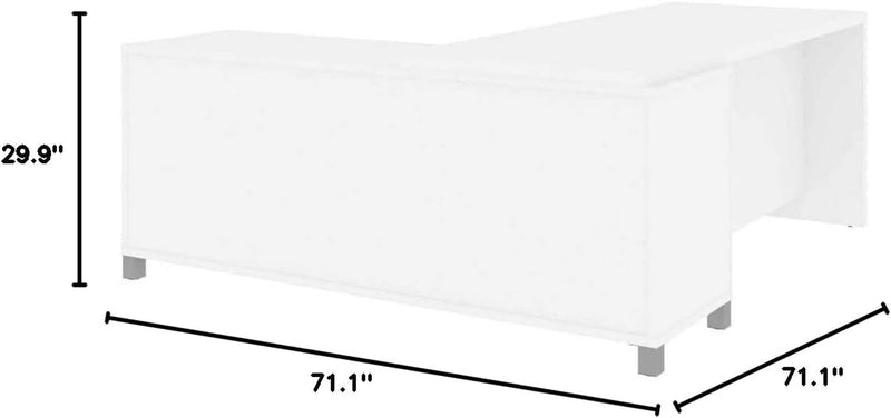 BESTAR Pro-Linea L-Shaped Office Desk, 72W, White